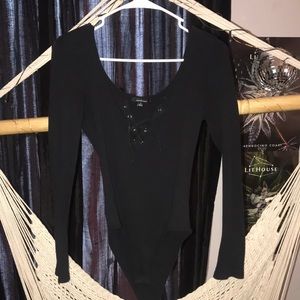 Black flattering long sleeve body suit